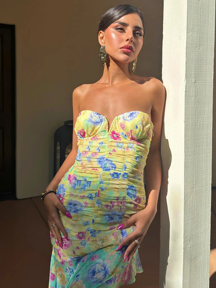 Printed Vintage Irregular Maxi Dress | Sexy OffShoulder Bodycon