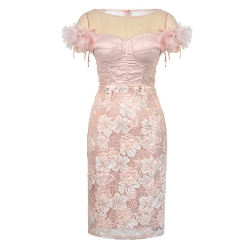 Elegant Lace Evening Dress for Women Slim Fit Midi