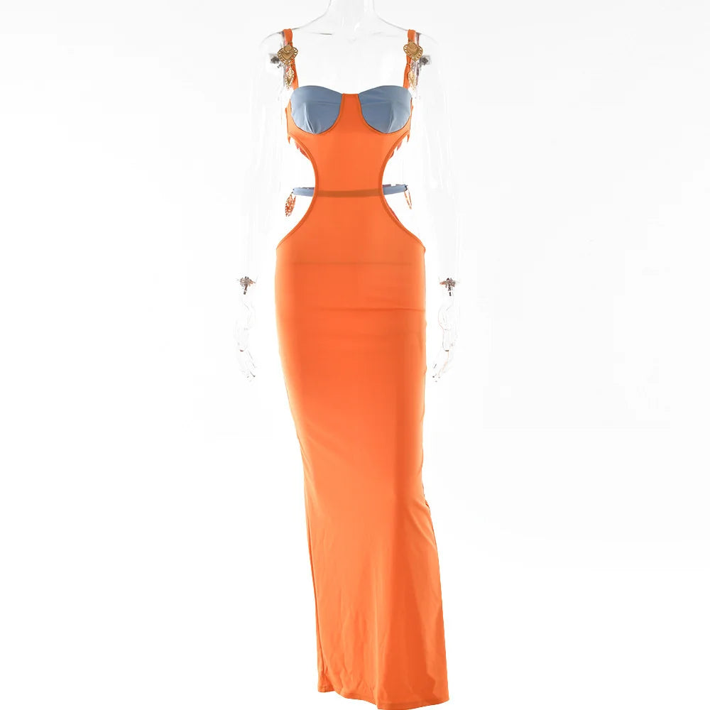 Elegant Hollow Backless Split Bodycon Maxi Evening Party Dress