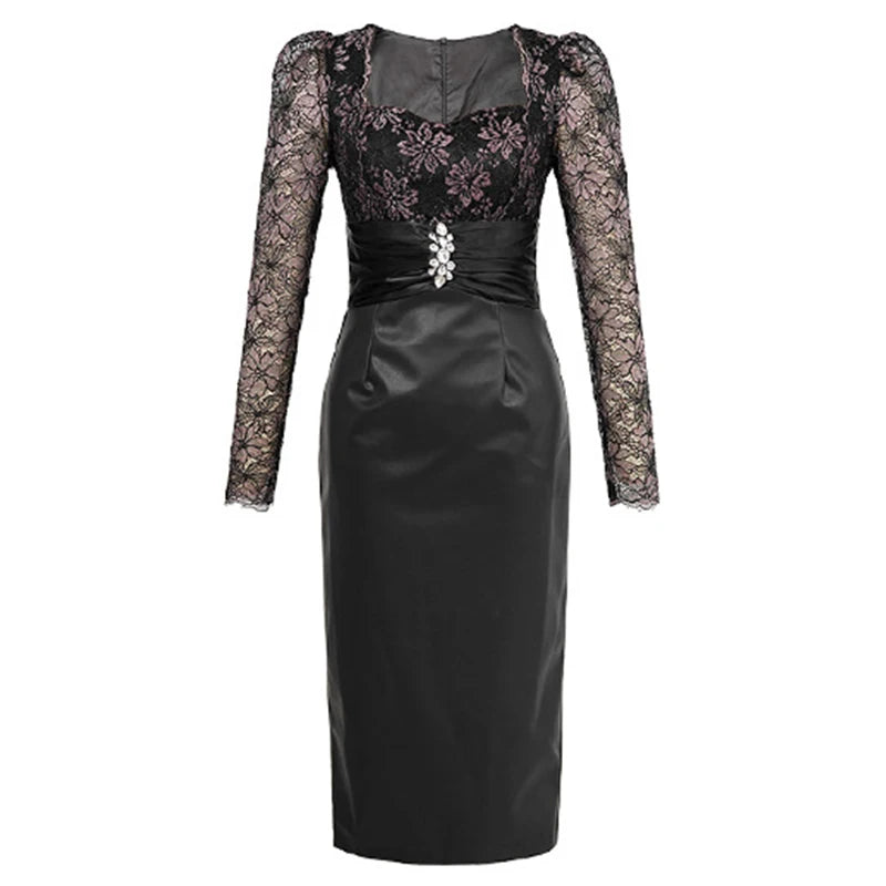 Elegant Luxury Lace Splic Long Evening Party Dress for Women