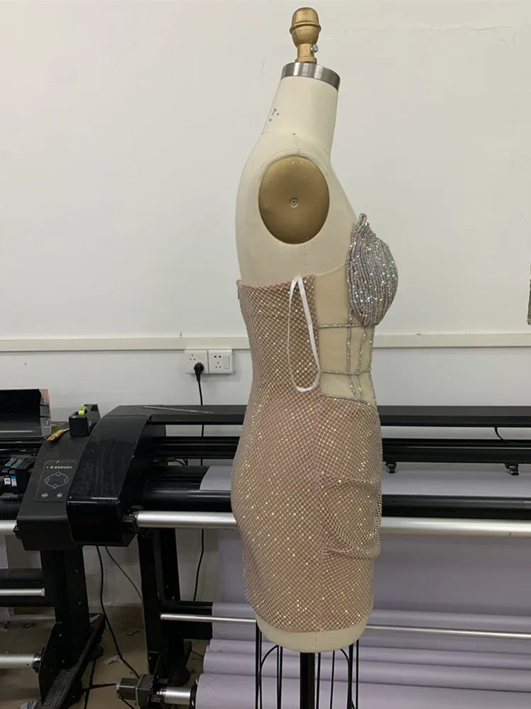 Sexy Strapless Diamond Mini Bodycon Evening Party Dress