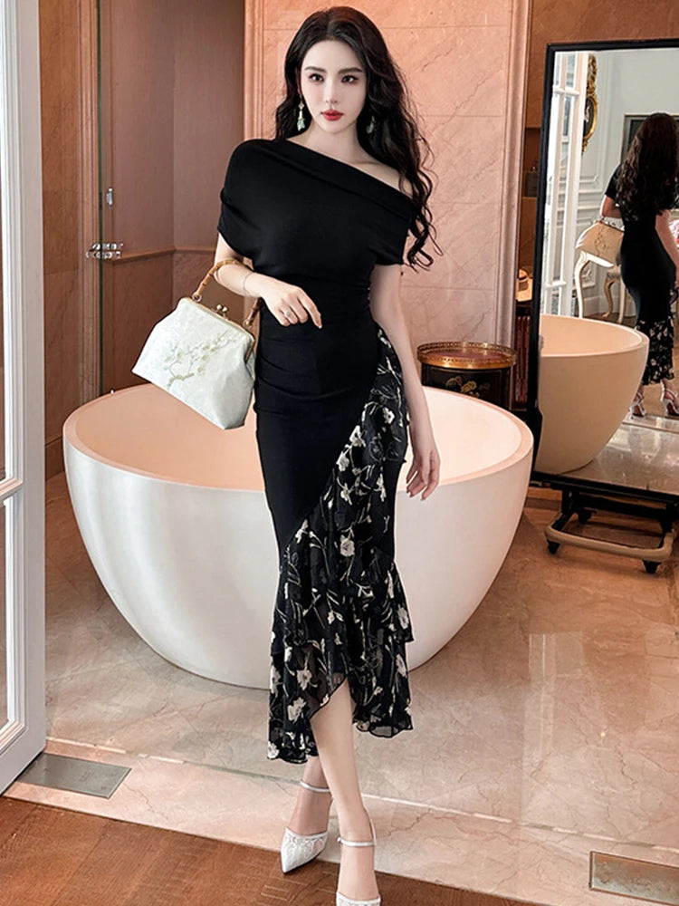 Chic Black OffShoulder Bodycon Maxi Dress for Women's Evening