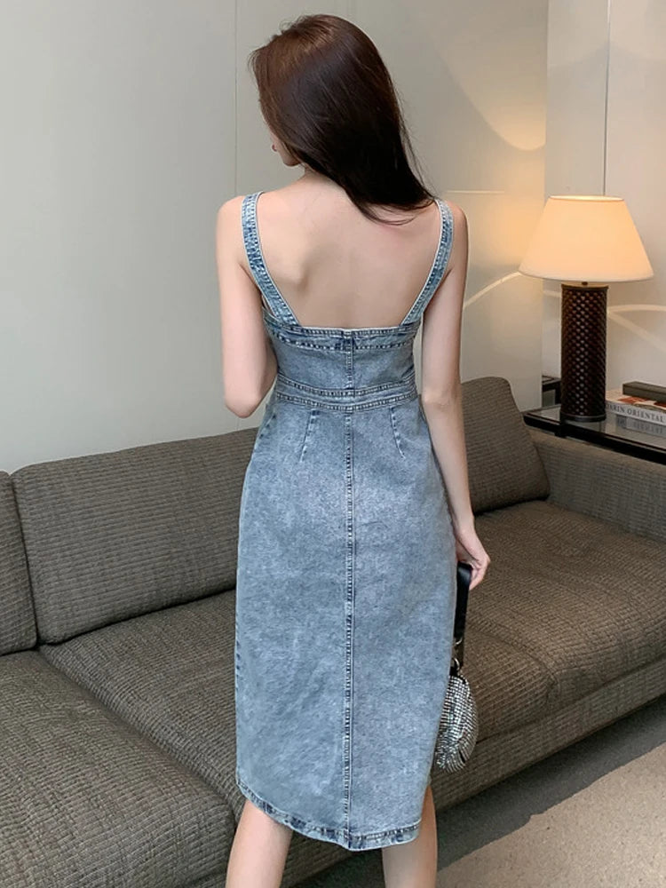 Chic Sexy Strap Backless Bodycon Midi Party Beach Dress