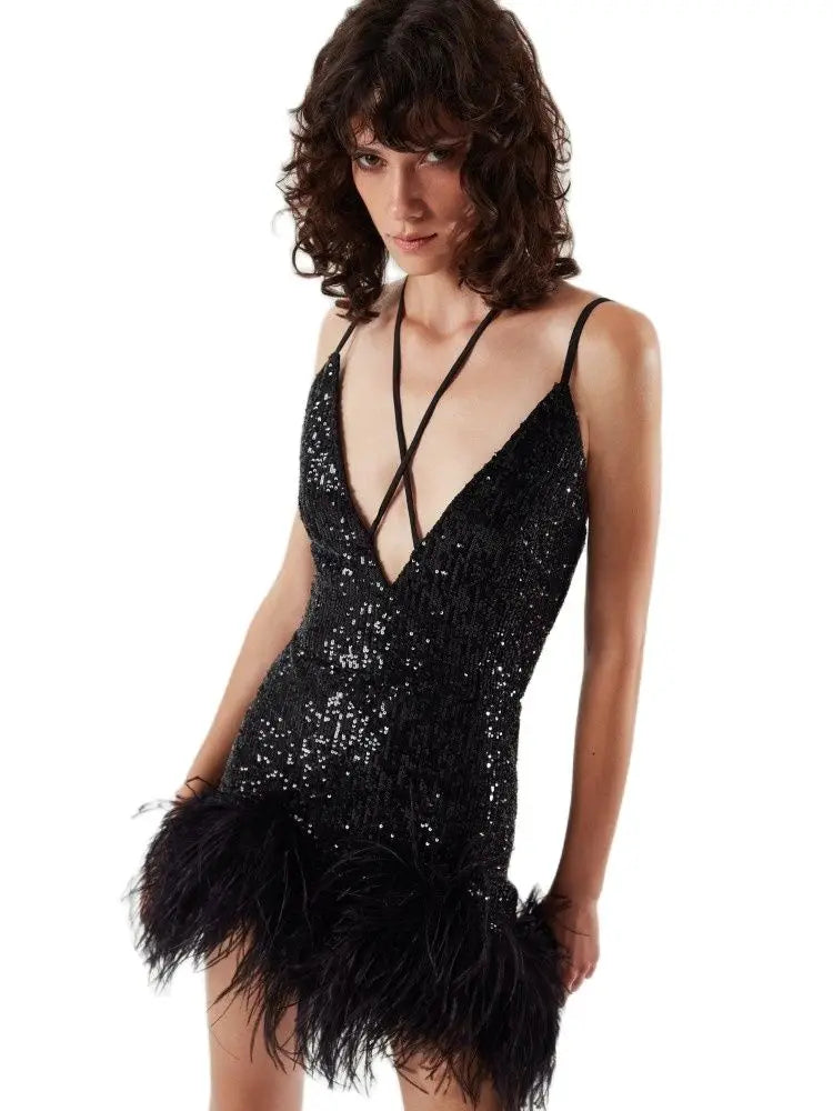 Sequins Glitter Bodycon Mini Dress for Elegant Evening Parties