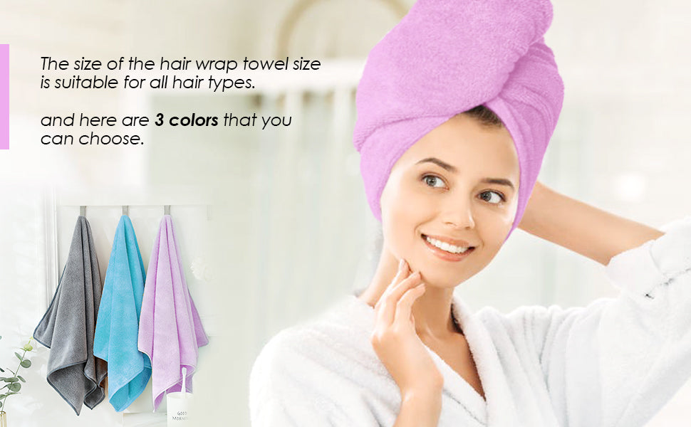 Hair Towel Wrap 3Pcs Microfiber Hair Towel 3 Pack Fast Drying Hair