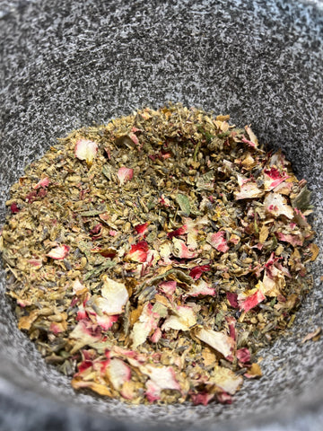 dried natural lavender, yarrow, jasmine and rose buds for an infusion