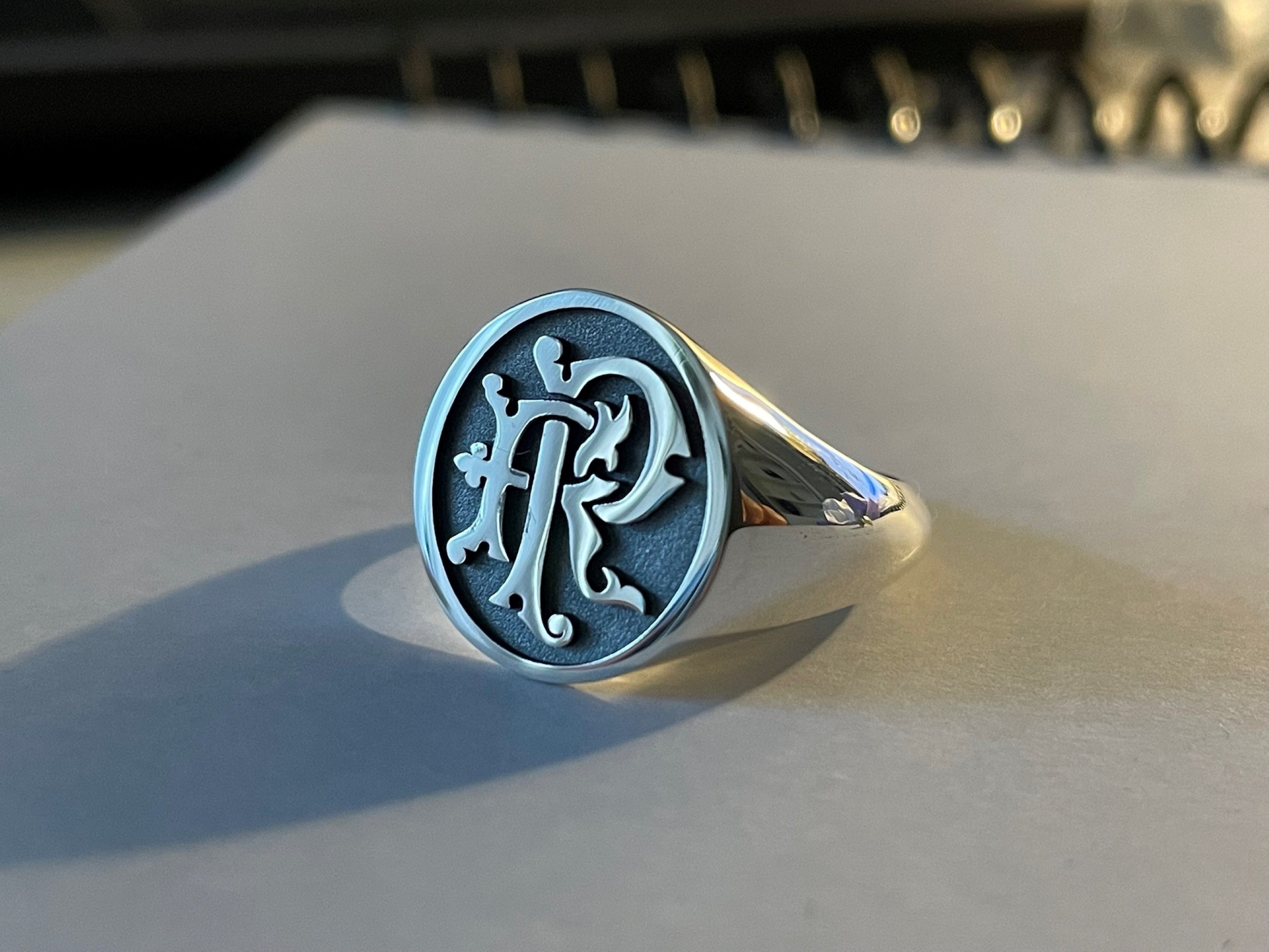 mens silver ring engraved