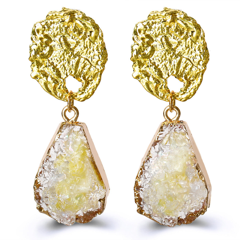 Glass Stone Drop Earring - Yellow in 18K Gold Plated