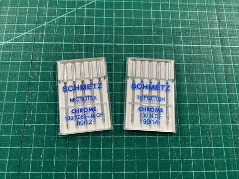 Schmetz Microtex Chrome 80/12 and topstitch chrome 90/14 sewing machine needles