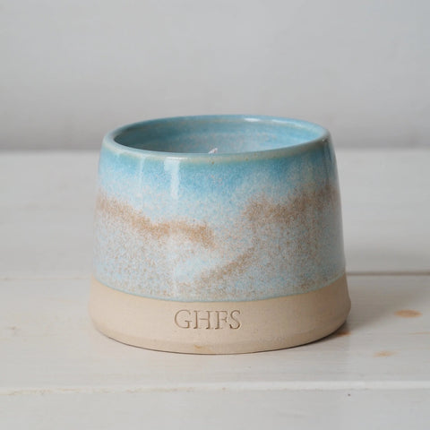 Heal Scented Candle in ceramic pot with aqua glaze