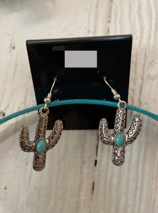 Giant Silver Cactus Earrings