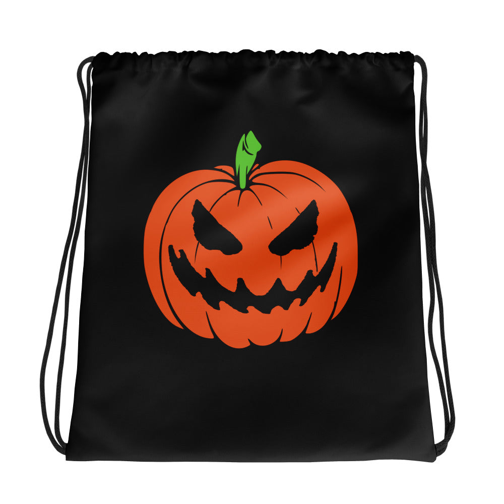 Scary Jack O Lantern Halloween Pumpkin Drawstring Cinch Bag