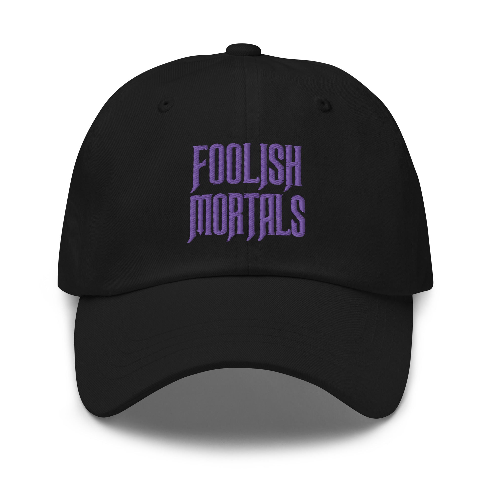 Foolish Mortals Haunted Mansion Embroidered Baseball Cap Purple Thread Dad hat