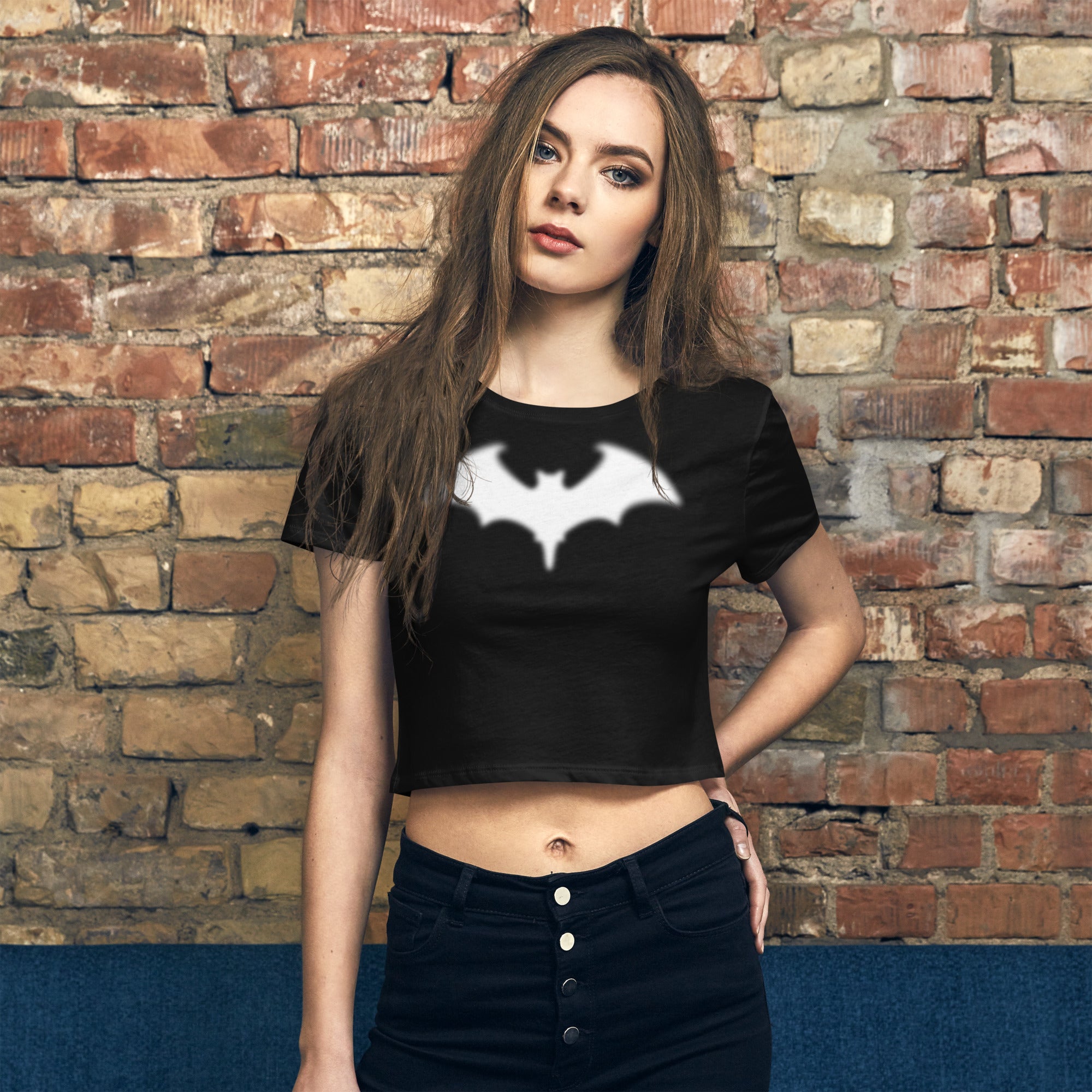 Blurry Bat Halloween Goth Women鈥檚 Crop Top Tee Shirt