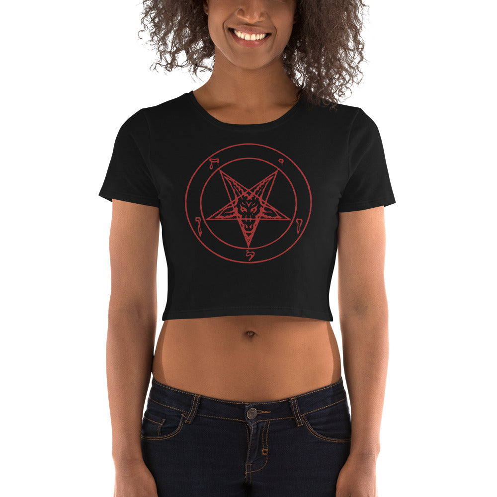 Sigil of Baphomet Insignia of Satan Women鈥檚 Crop Tee Shirt Red Print