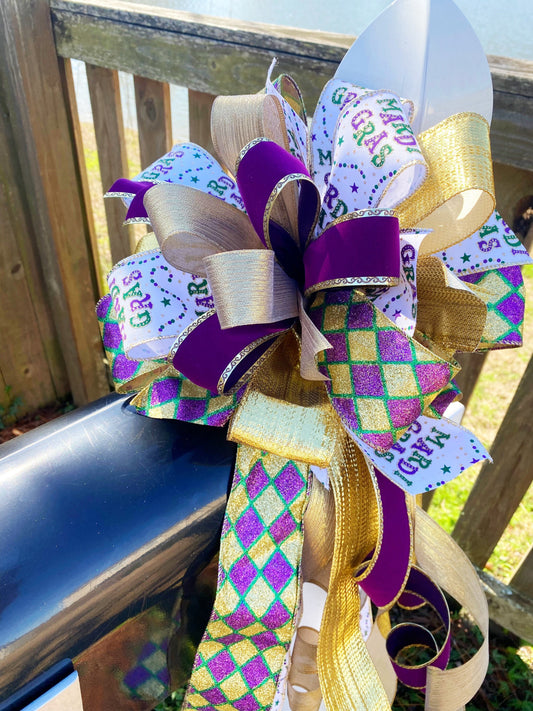 4 Purple Mardi Gras Ribbon Hair Bow – Magnificent Treasures Bows