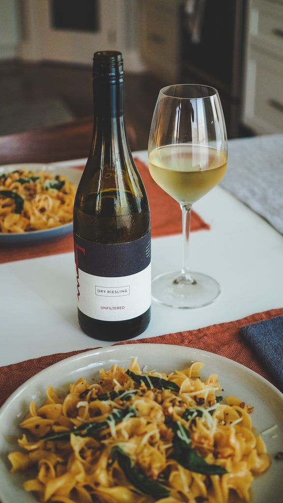 unfiltered dry riesling with fettuccine