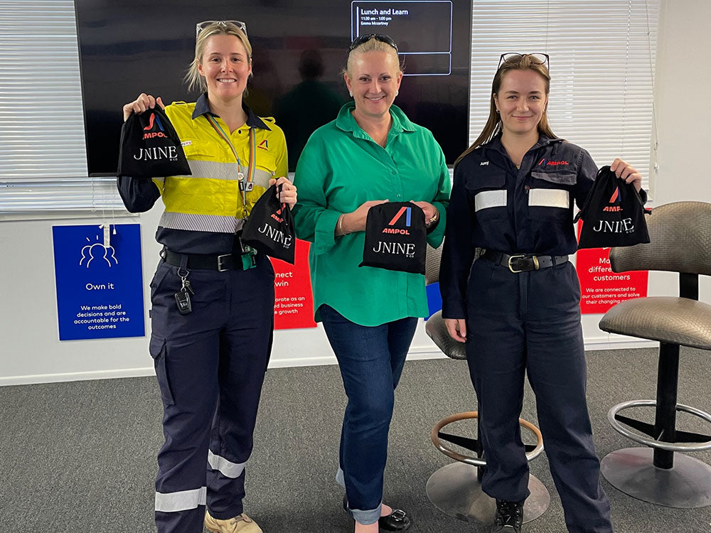Ampol team with Jnine Goodie Bags