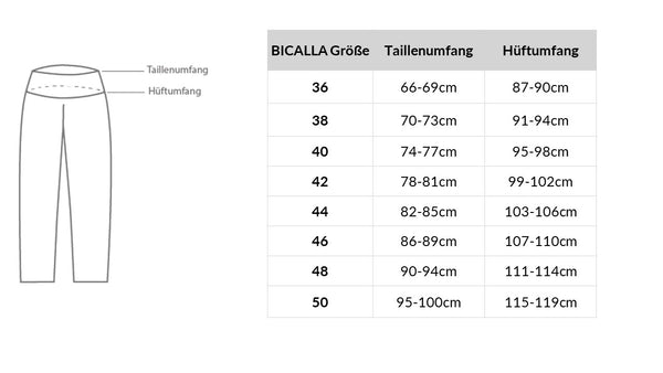 BICALLA Größentabelle für Hosen