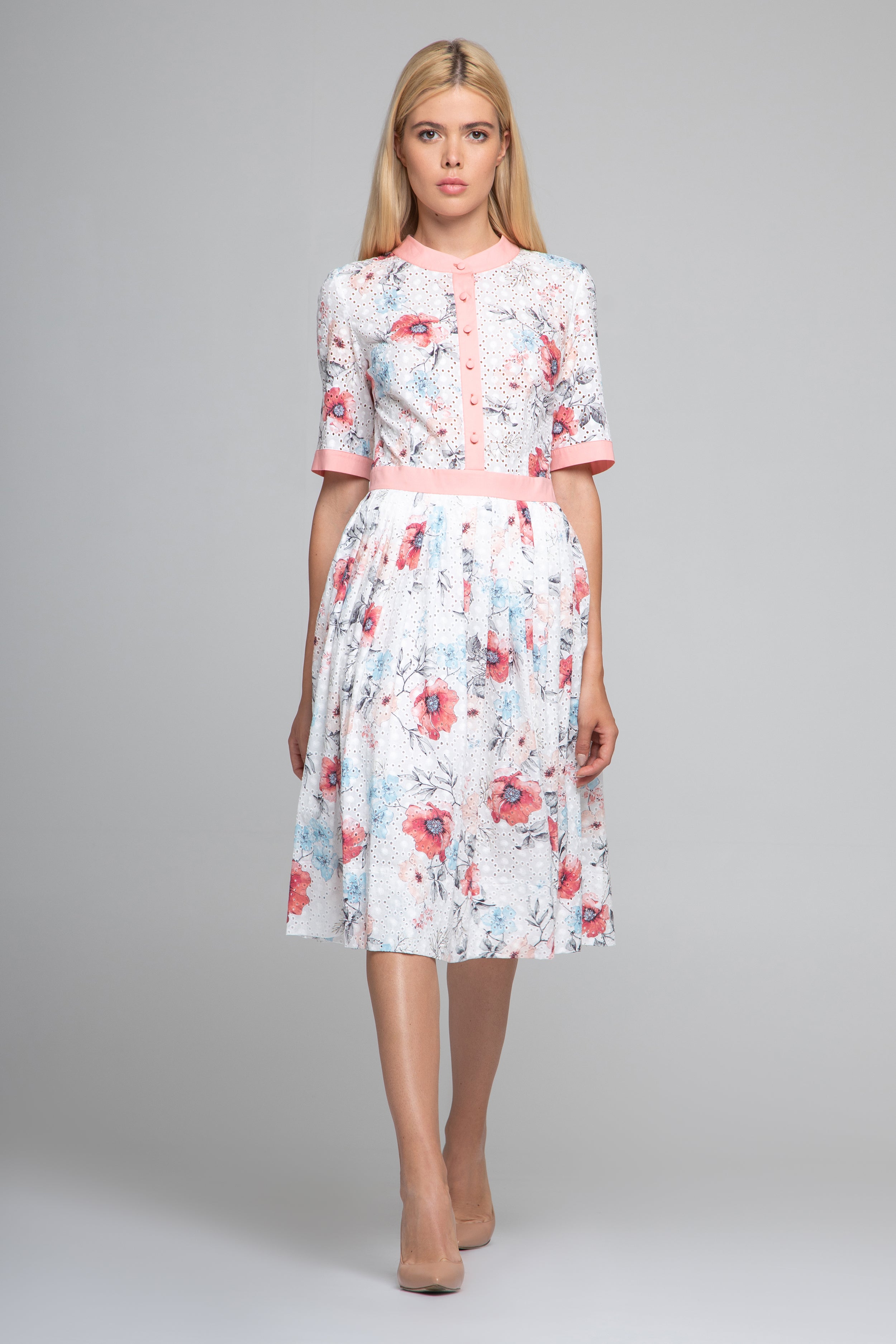 Floral Print Broderie Anglaise Midi Dress In Pink Rumour London 5143