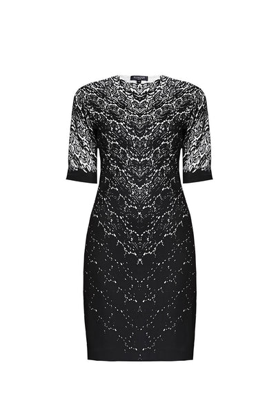Printed lace monochrome fitted dress – RUMOUR LONDON