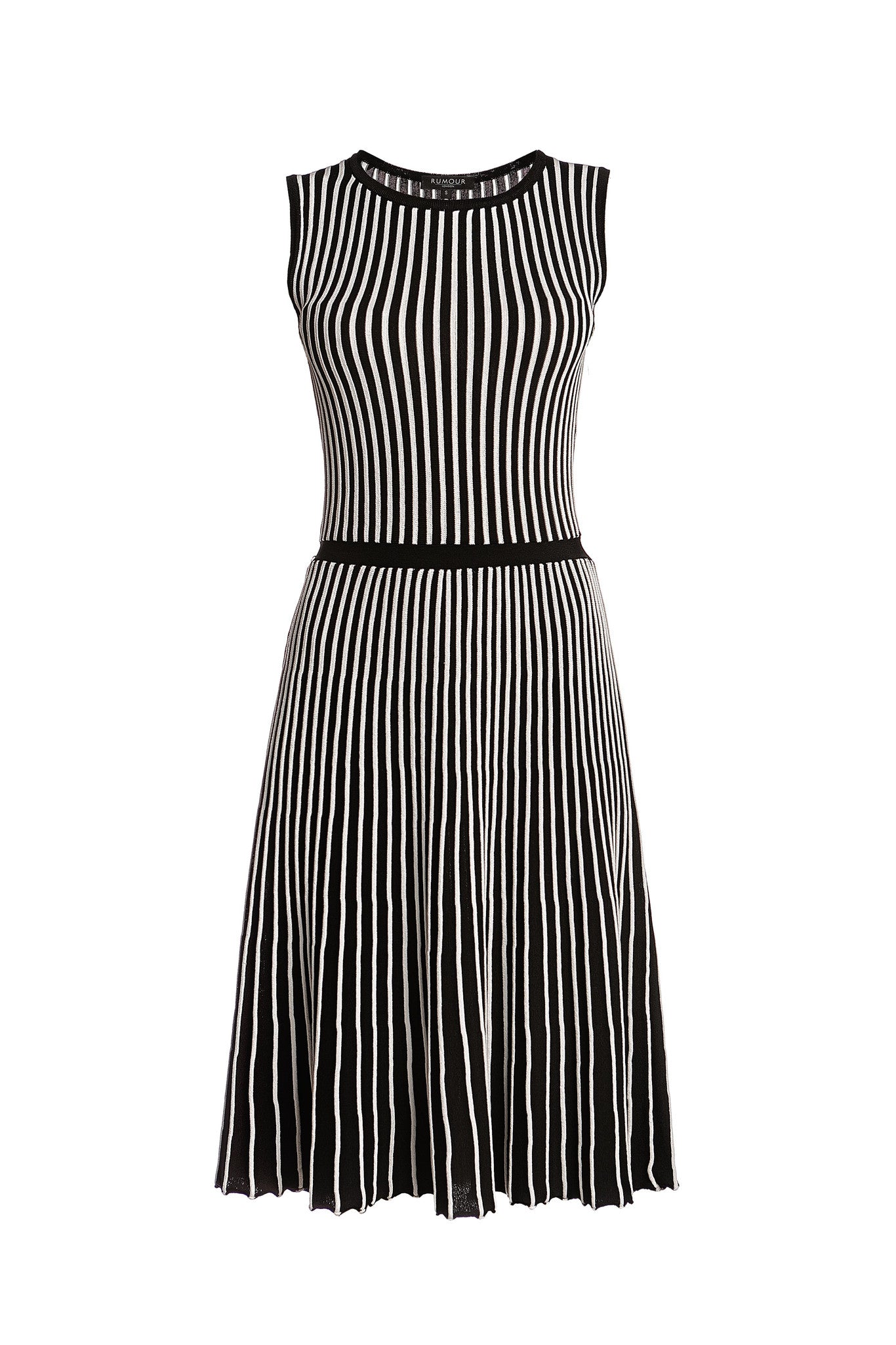 Striped Fit-And-Flare Knitted Dress – RUMOUR LONDON