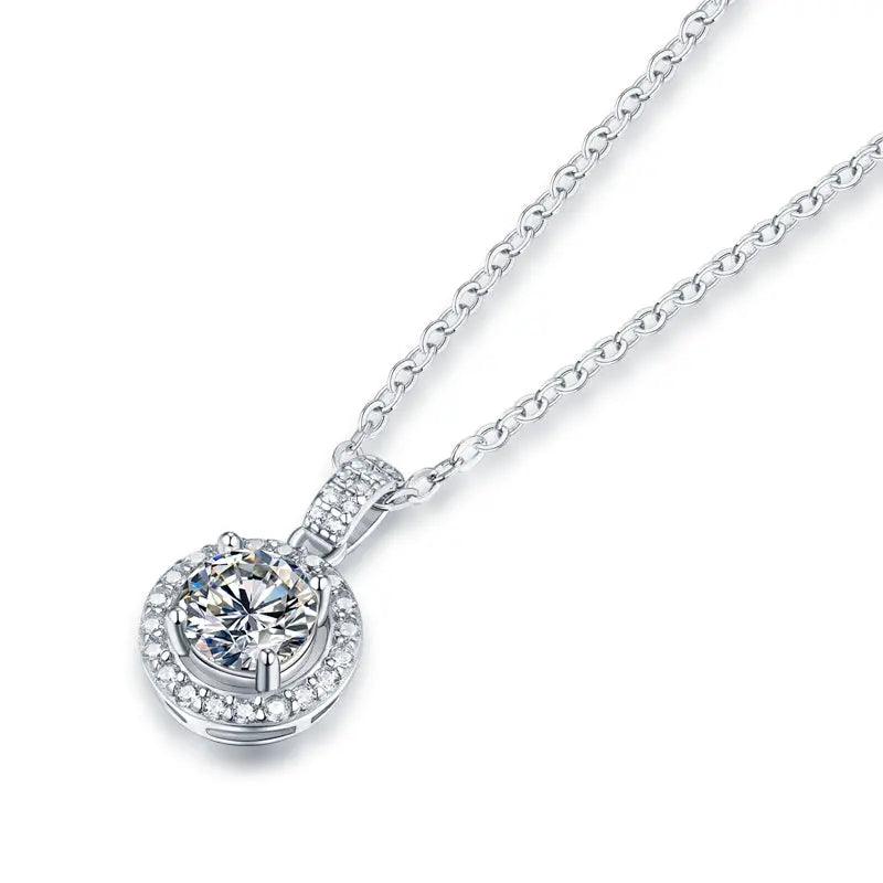 FairyLocus “Eternal Love” Moissanite Pendant Necklace Sterling Silver D Color VVS1 Clarity Brilliant Round Cut Lab Created Diamond Necklace FLZZNLMS08 FairyLocus
