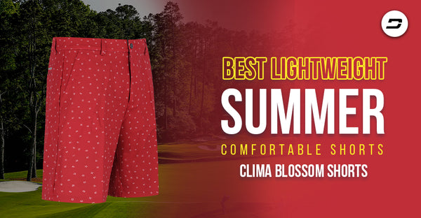 Best Lightweight Summer Comfortable Shorts, Clima Blossom, red shorts with floral patterns.