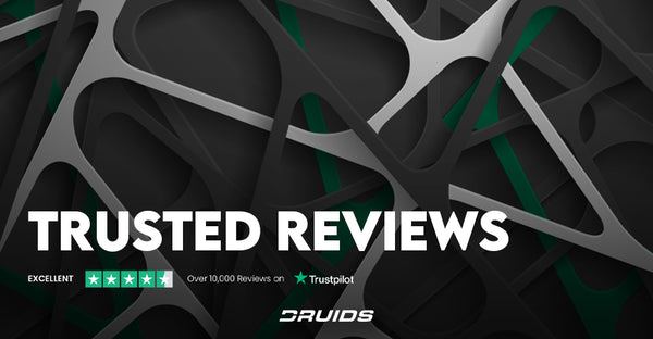 A graphic design showcasing an abstract pattern with the text "TRUSTED REVIEWS EXCELLENT Over 10,000 Reviews on Trustpilot" and a five-star rating.