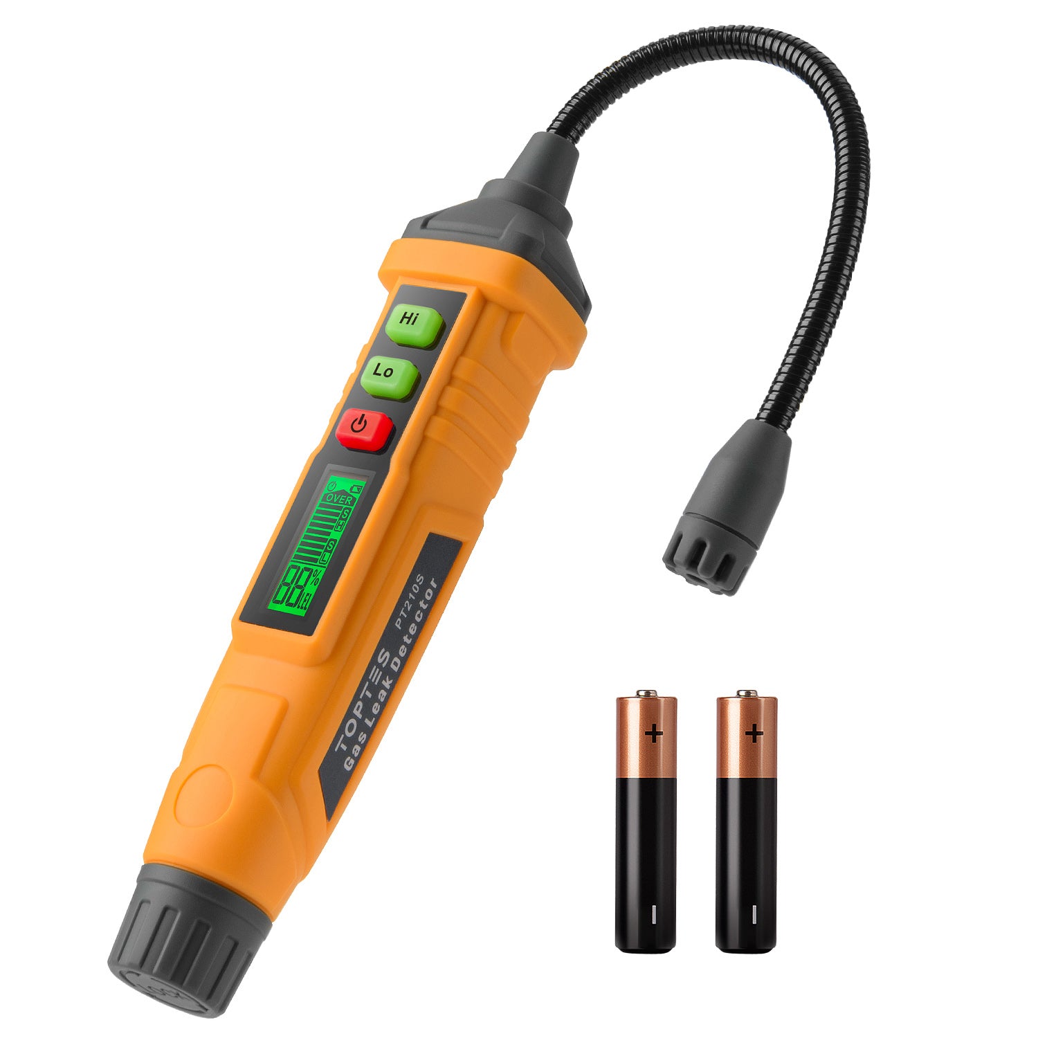 TopTes PT210S Gas Leak Detector, Natural Gas Detector with 4-inch Probe, Propane Leak Detector Locating Combustible Gases Like Natural Gas, Methane for Home, Measures%LEL (Incl. Batteries) - Orange