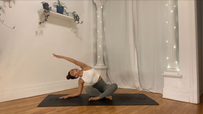 Side Bend with Arm Overhead 3 Twisty Yoga