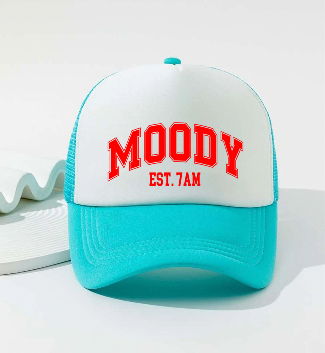 Moody Est 7AM Funny Trucker Hat – Pink Mustache Boutique