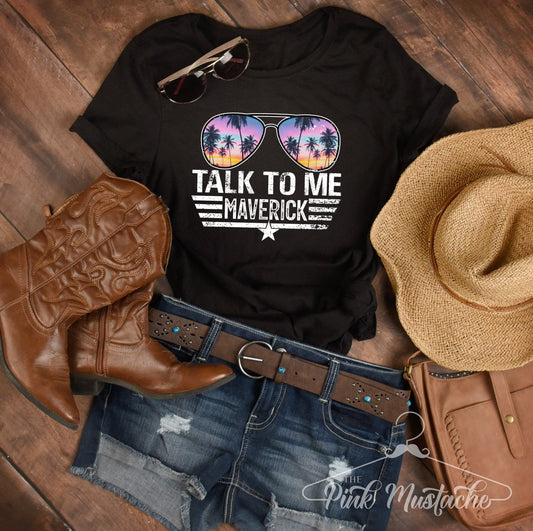 The Pink Mustache Talk to Me Goose T-Shirt Aviators - Bright Colors / Top Gun Inspired Tee / Maverick Goose / Aviators Tee - Top Gun 2 Inspired XS / Black