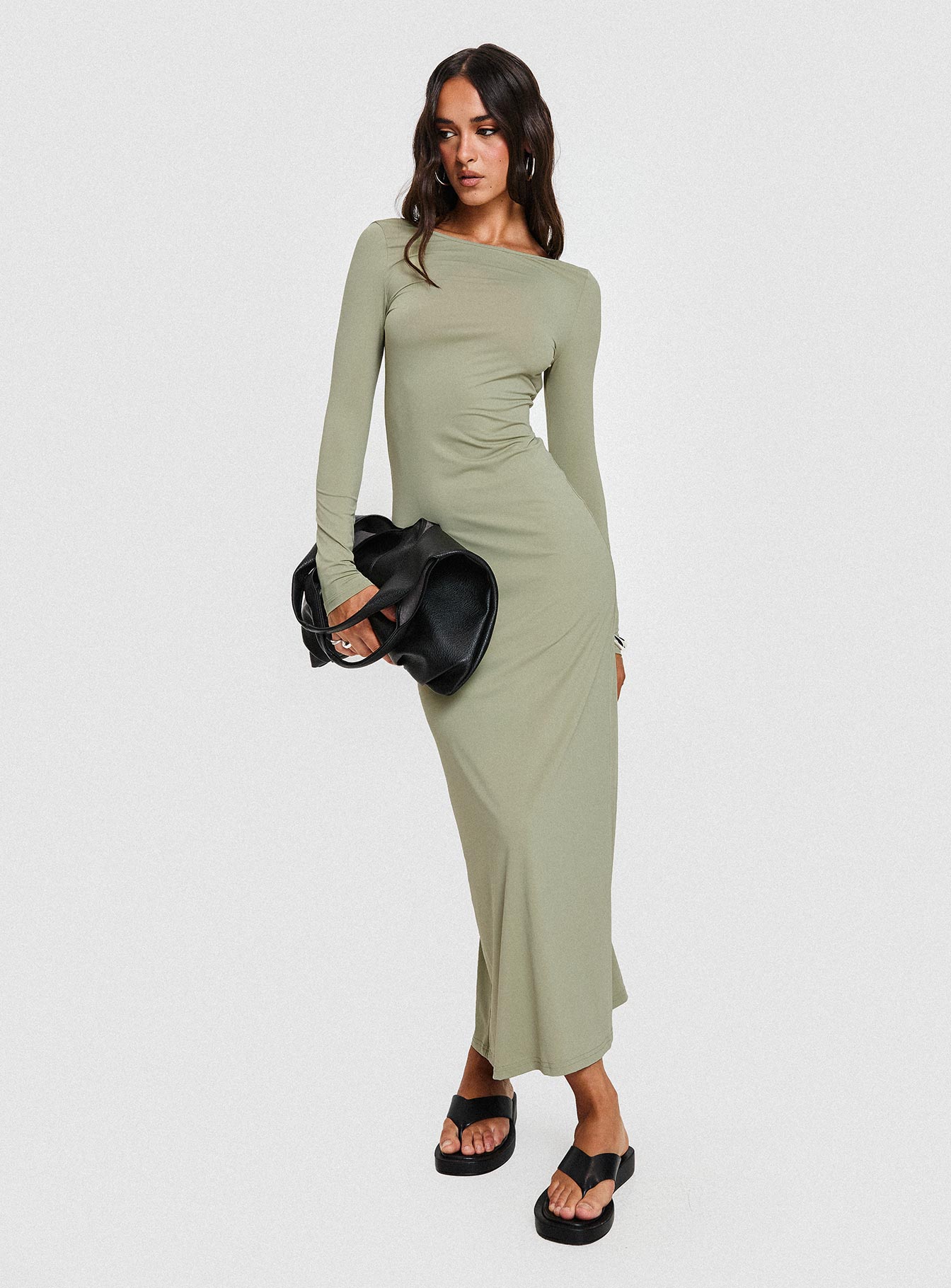 Rain Fire Long Sleeve Maxi Dress Sage