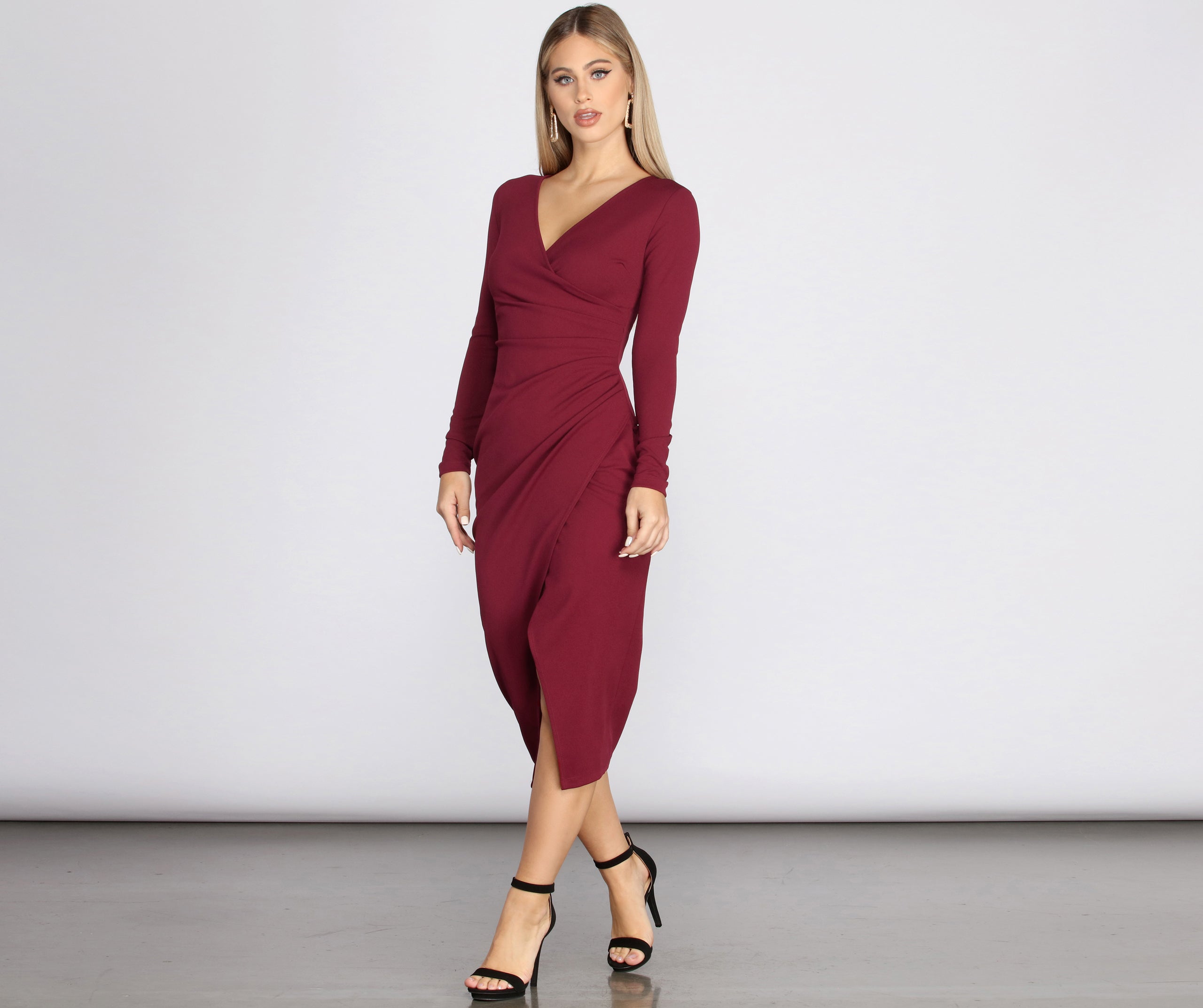 Keily Formal Ruched Crepe Midi Dress