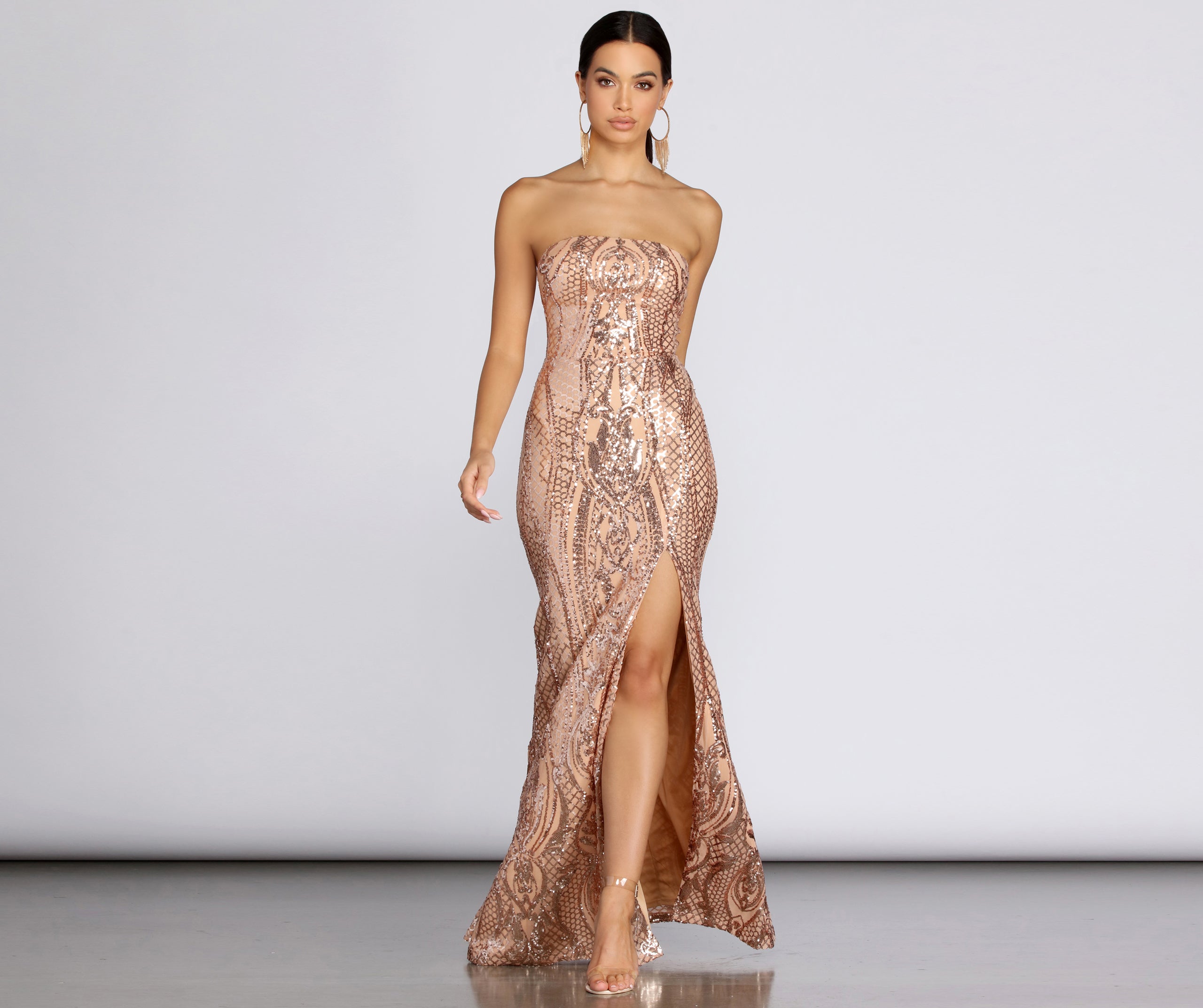 Ines Strapless Sequin Slit Gown