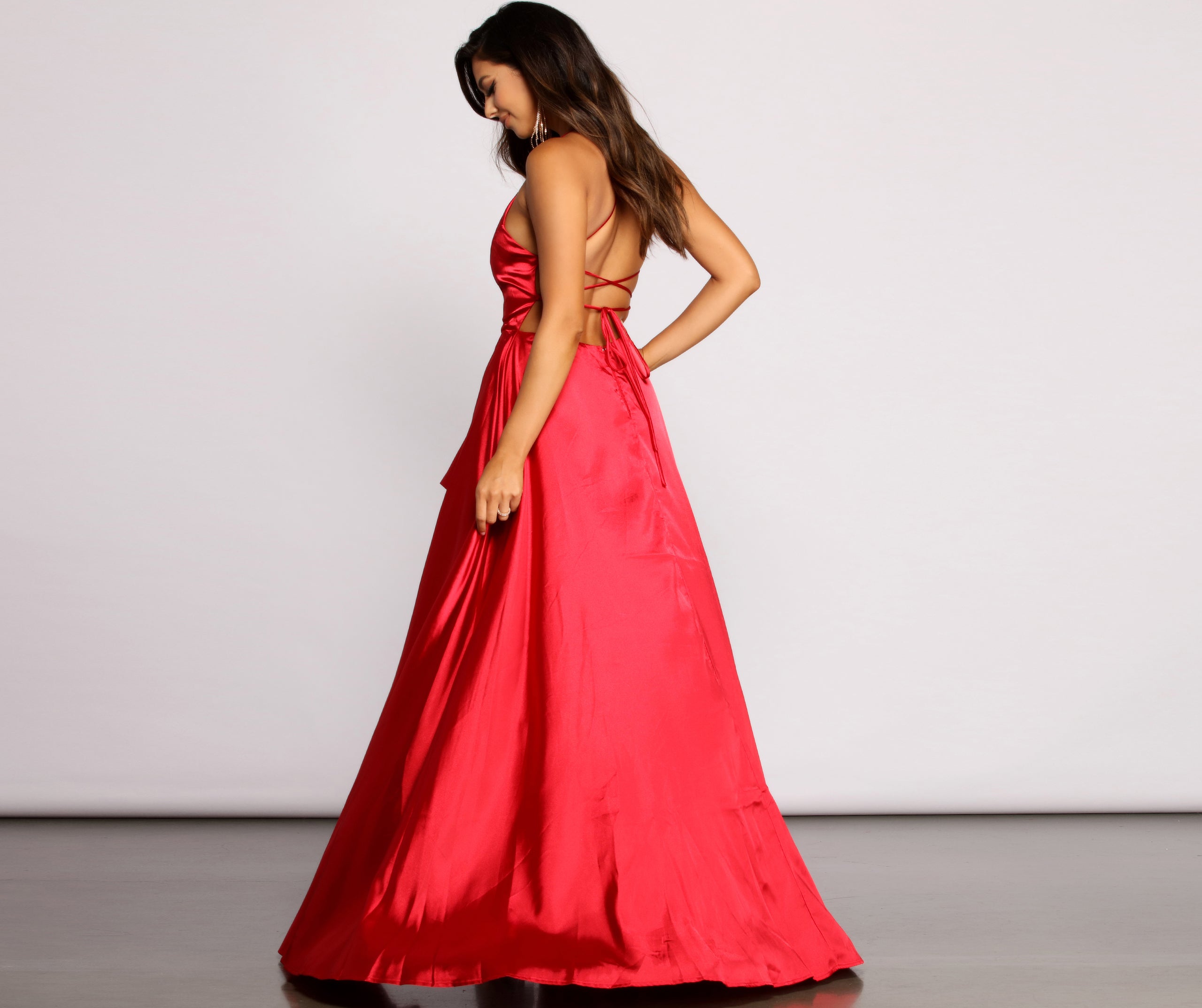 Belinda Formal Satin Lace Up A-Line Dress