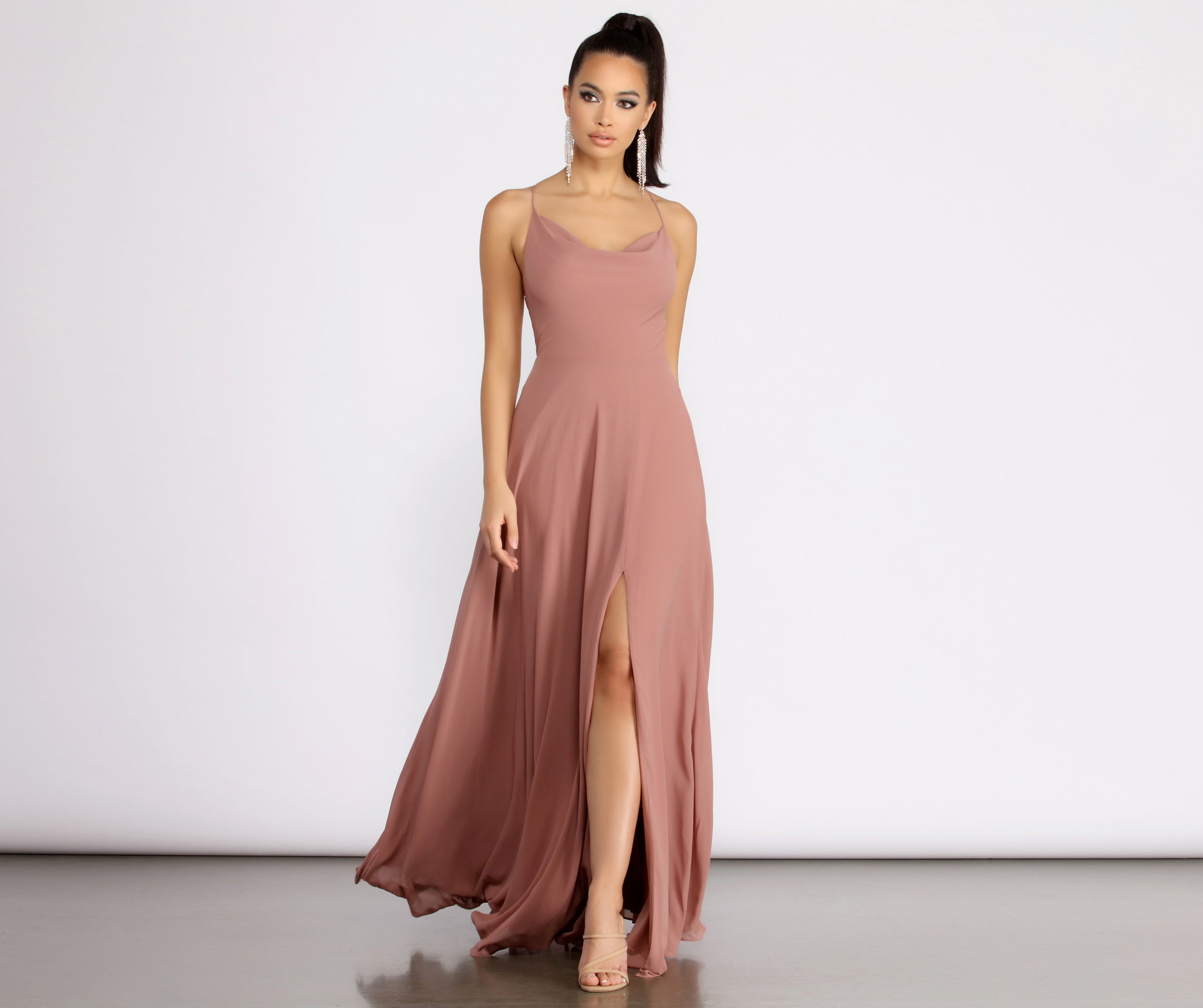 Kai Chiffon Lace Up Back A-Line Dress