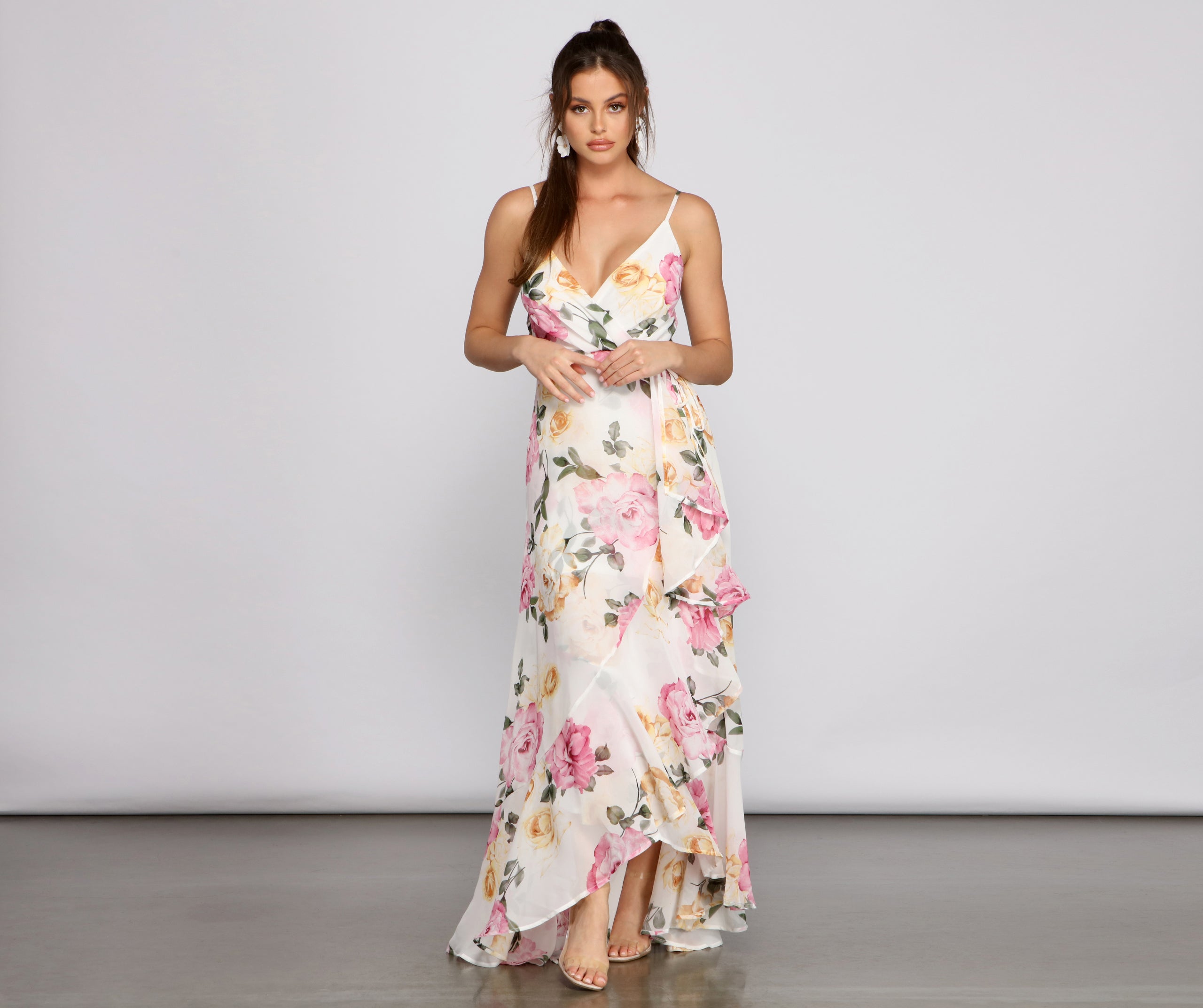 Aleena Formal Ruffled Chiffon Floral Dress