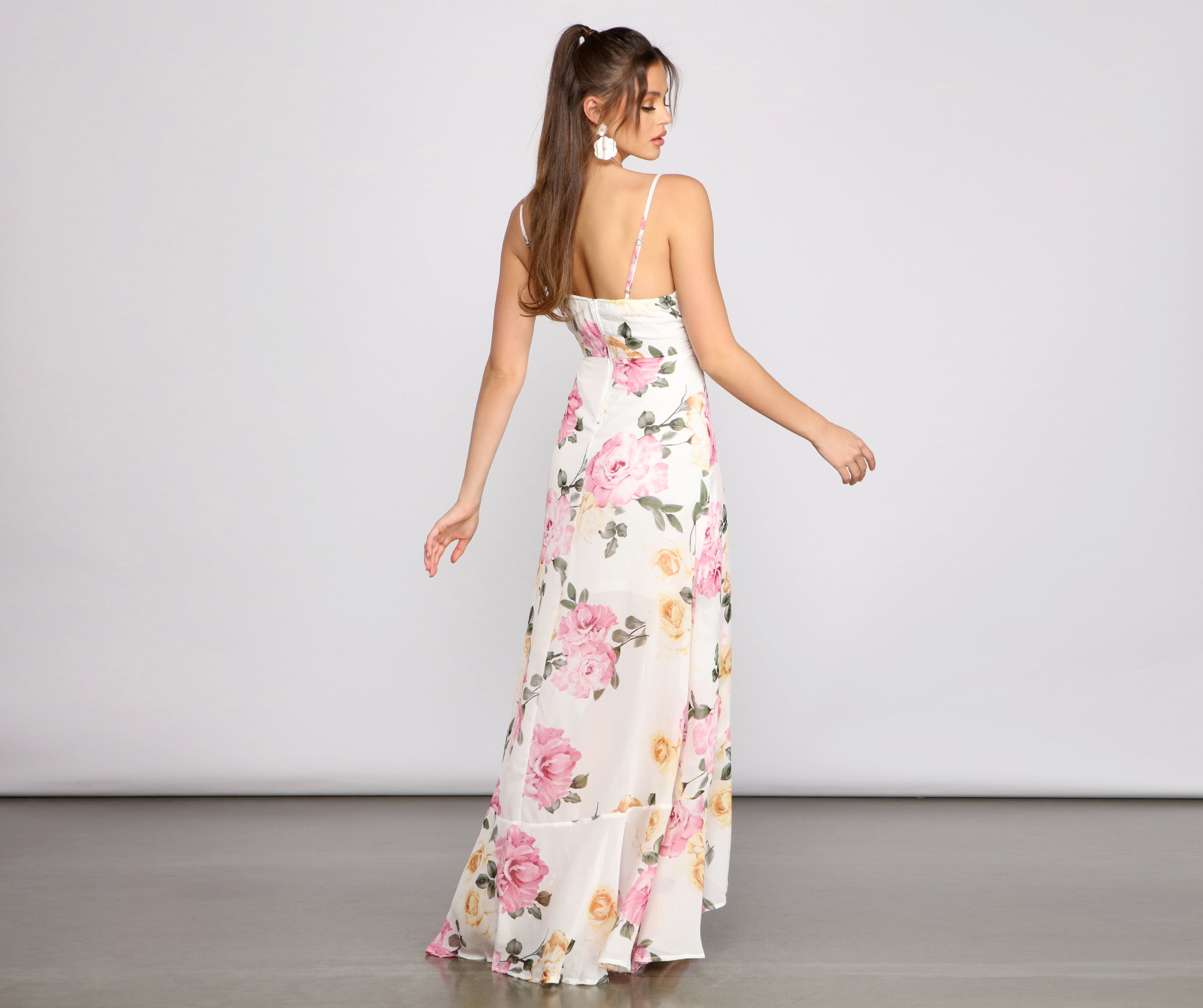 Aleena Formal Ruffled Chiffon Floral Dress