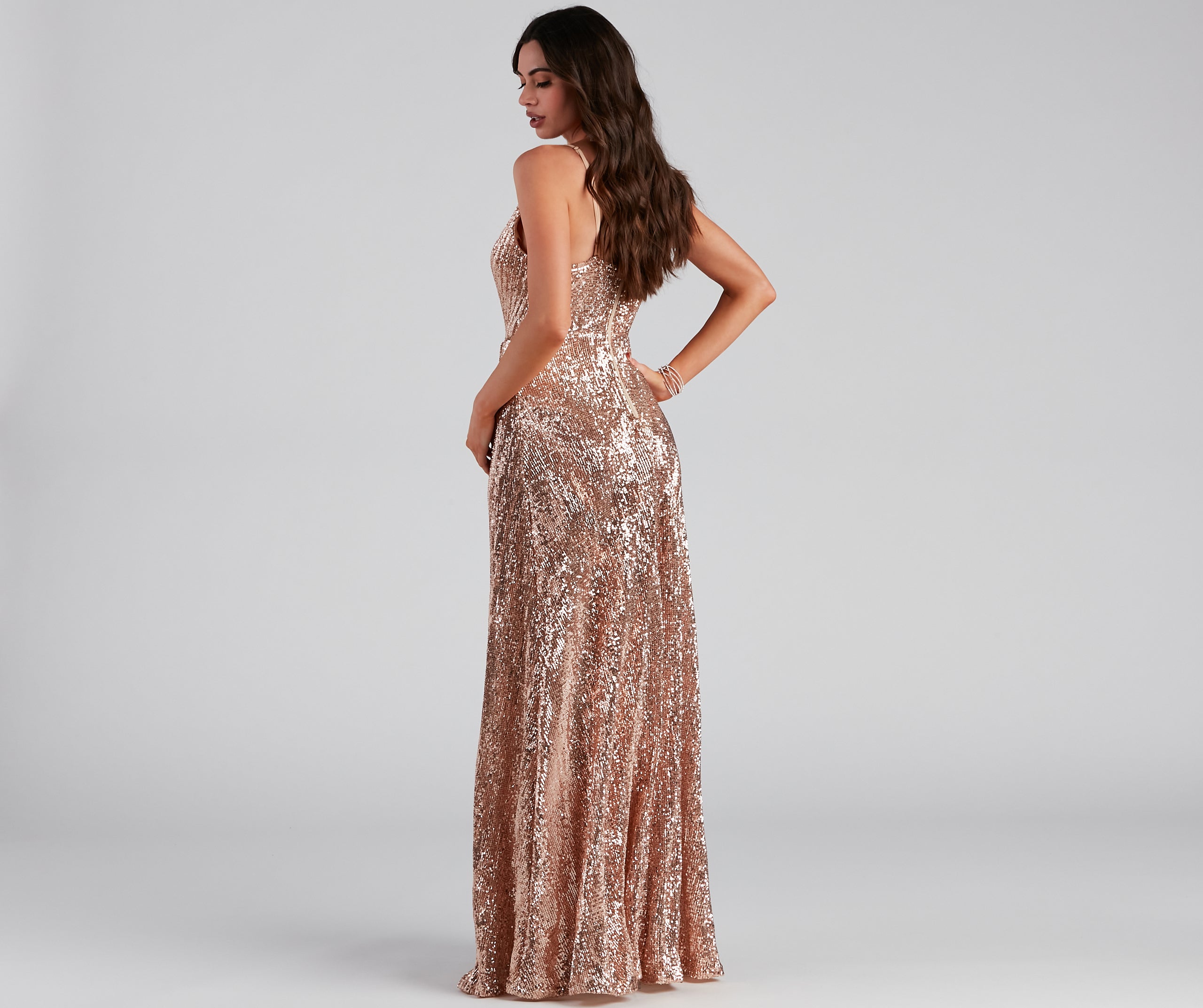 Blair Sequin Wrap-Front Formal Dress