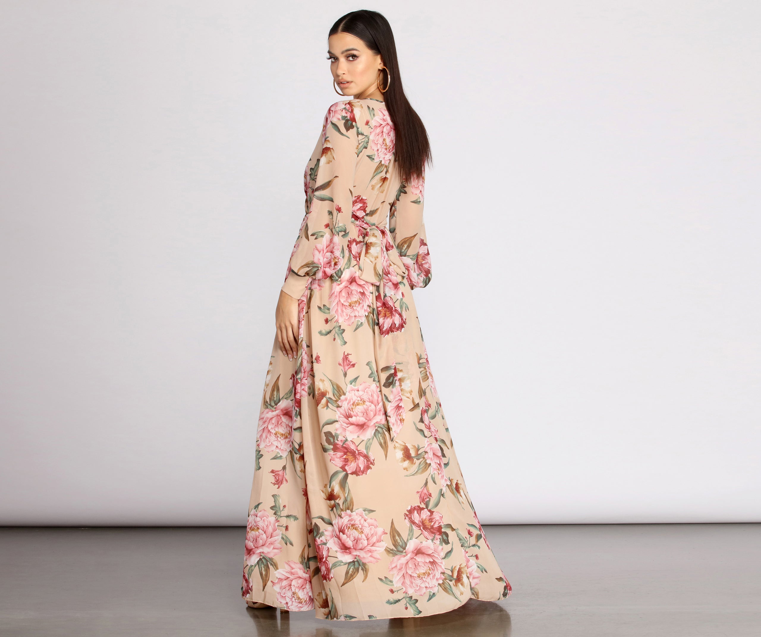 Caralisa Floral Chiffon High Slit Dress