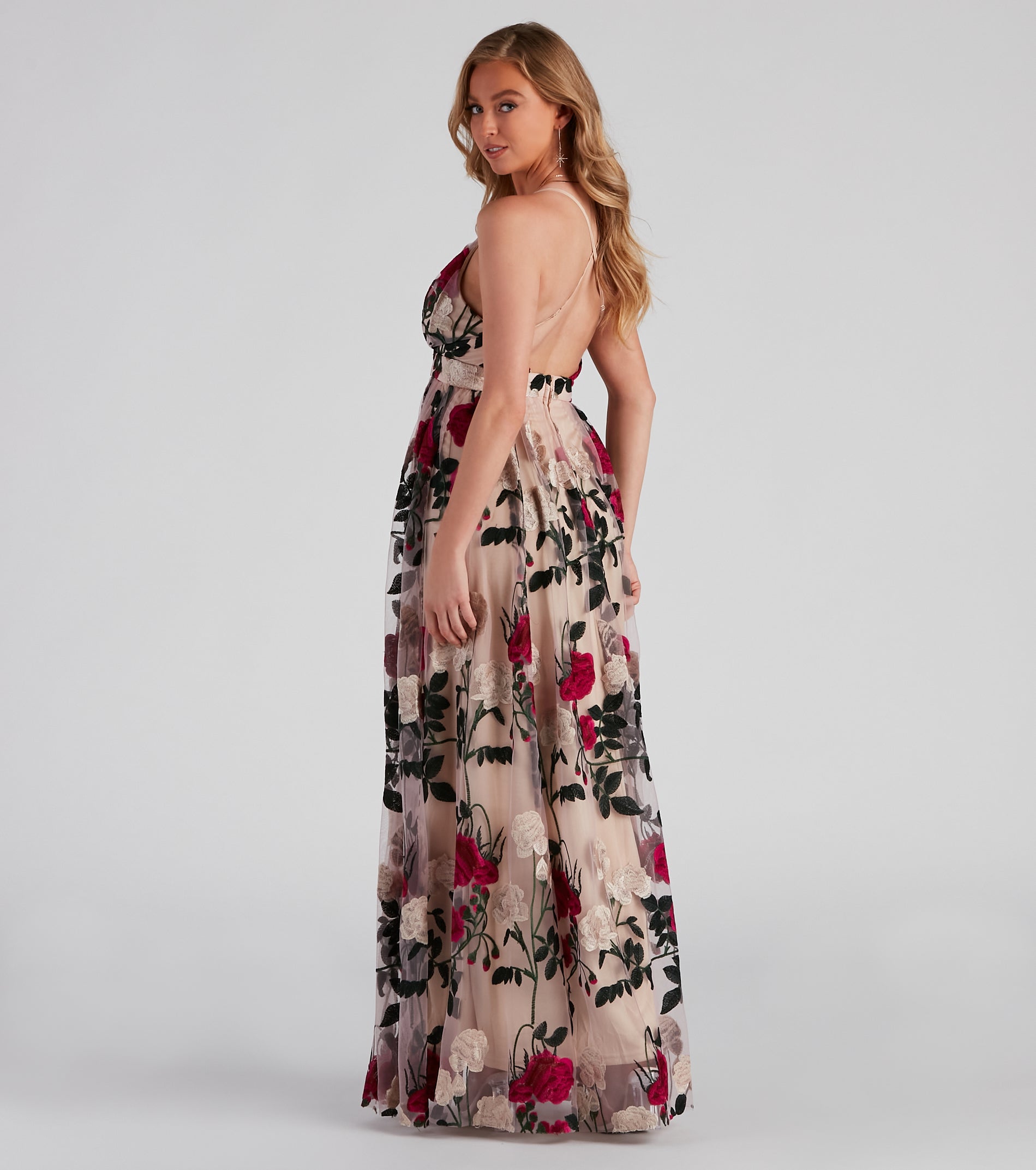 Charena Formal Embroidered Floral Tulle Dress
