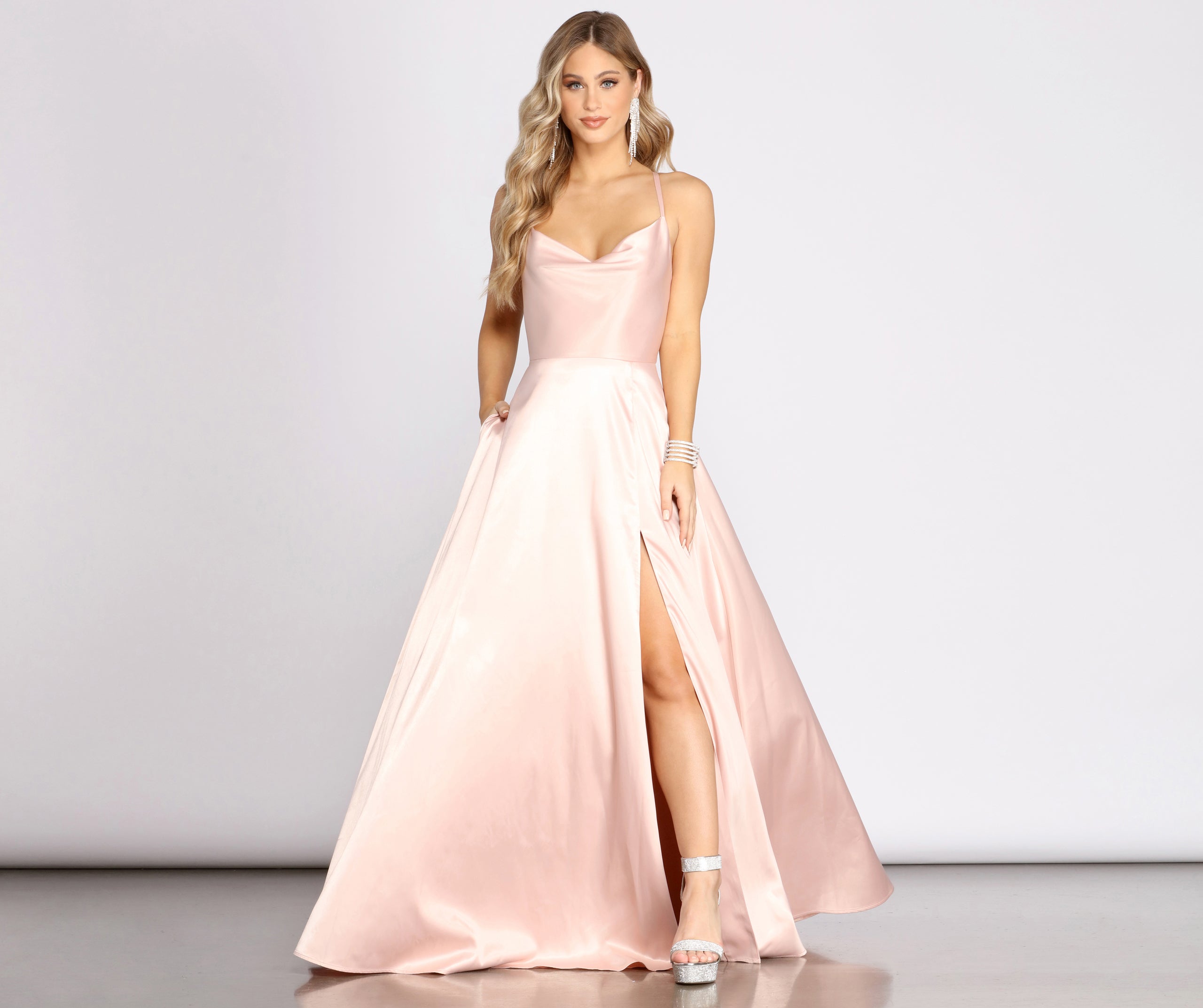 Eloise Cowl Neck Cross Back A-Line Dress