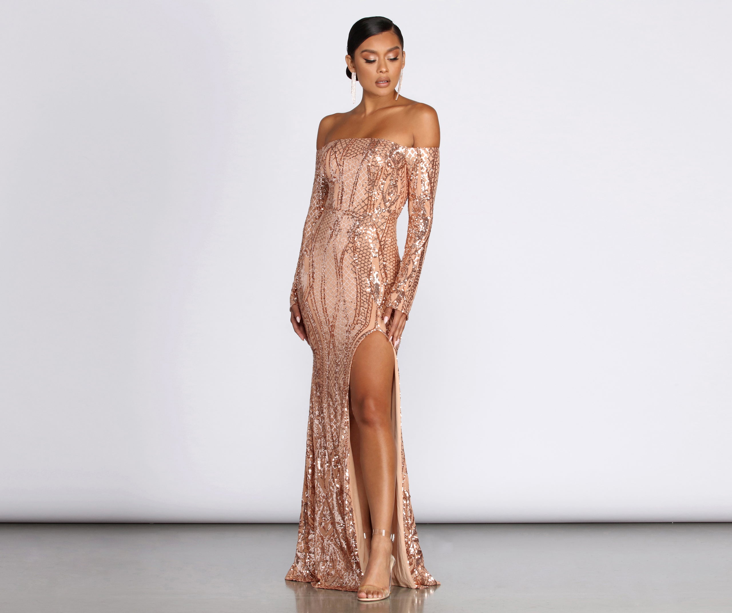 Becca Formal High Slit Sequin Dress