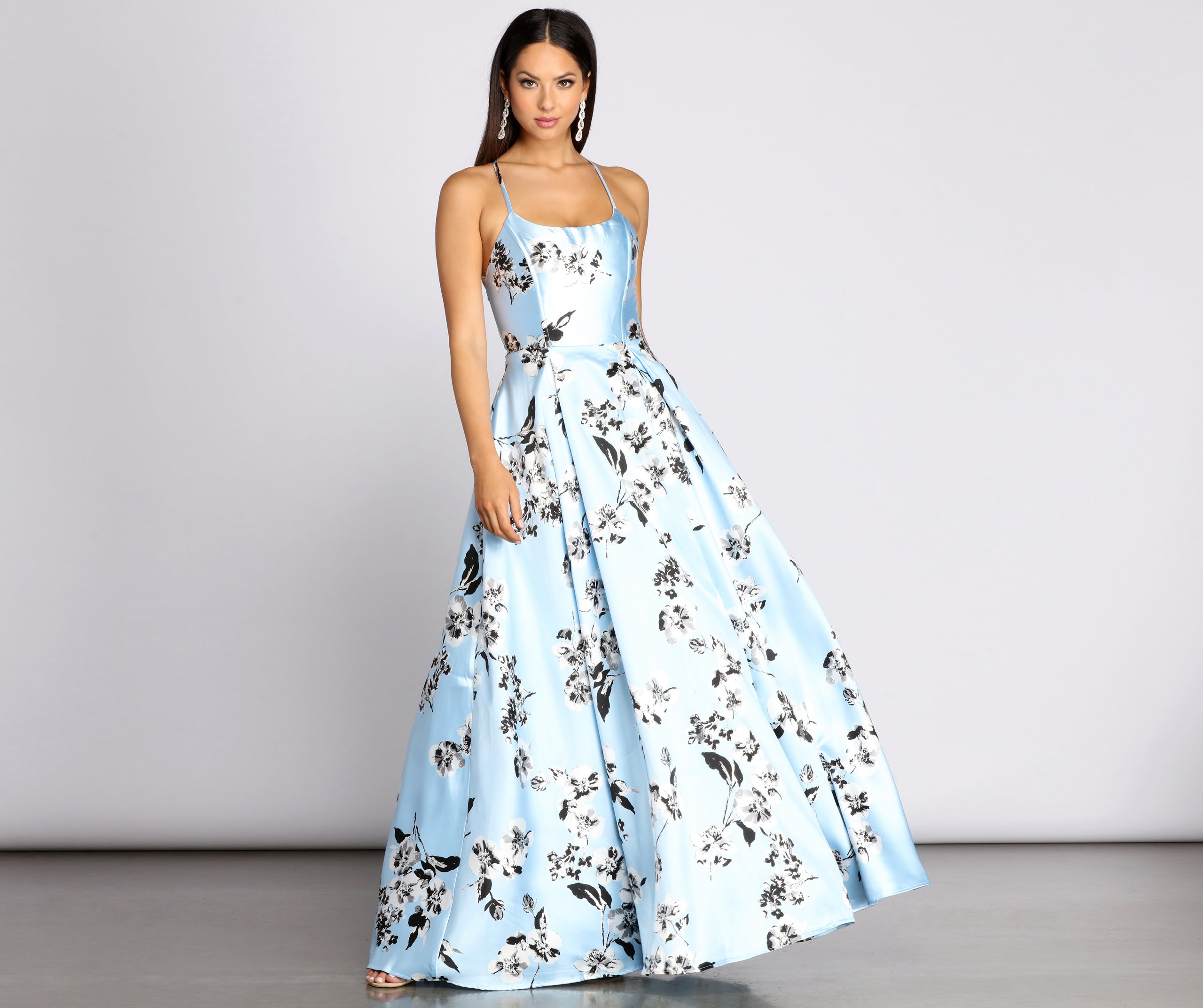 Calissa Lace Up Back Floral Ball Gown