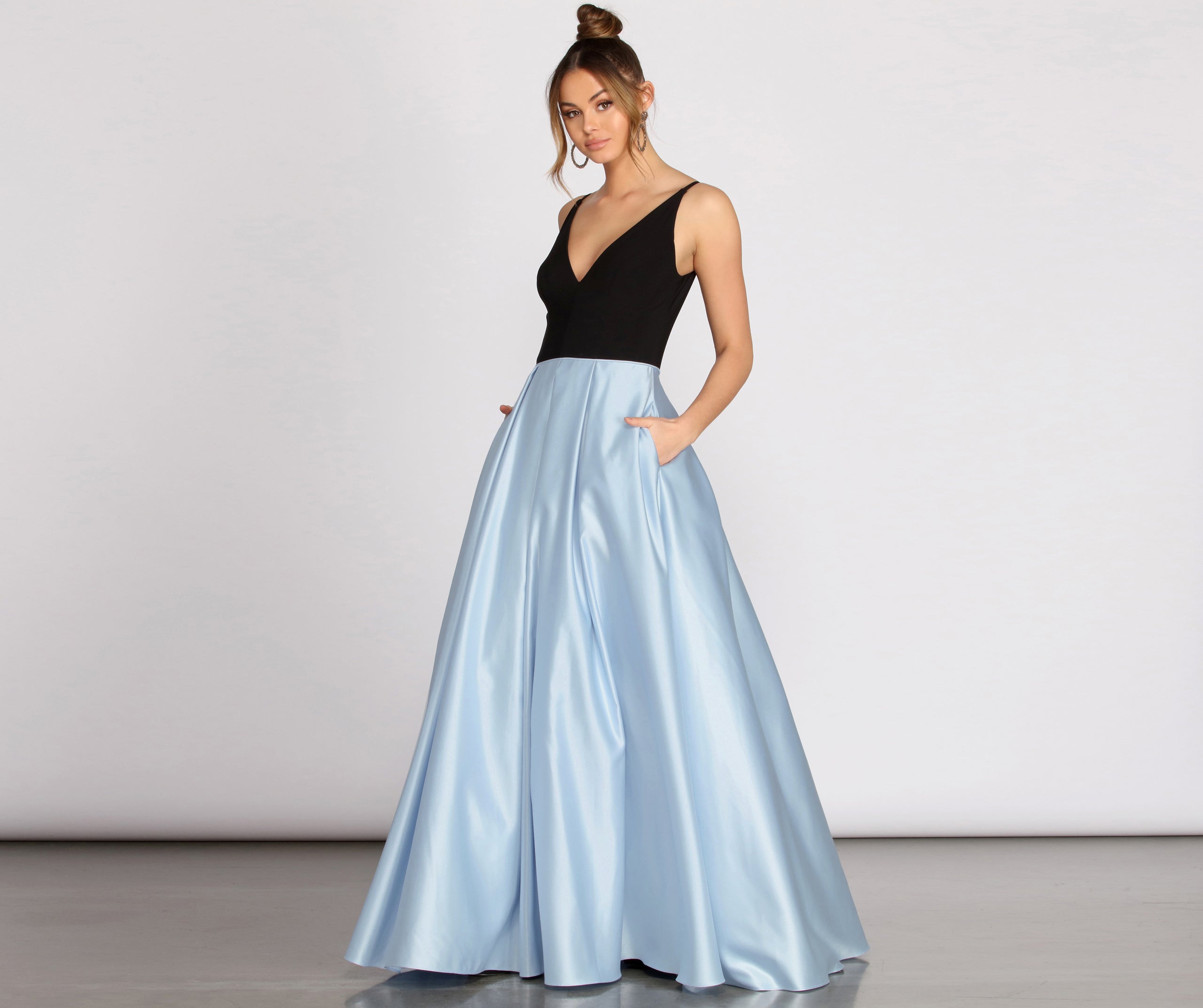 Lila Deep V Satin Ball Gown