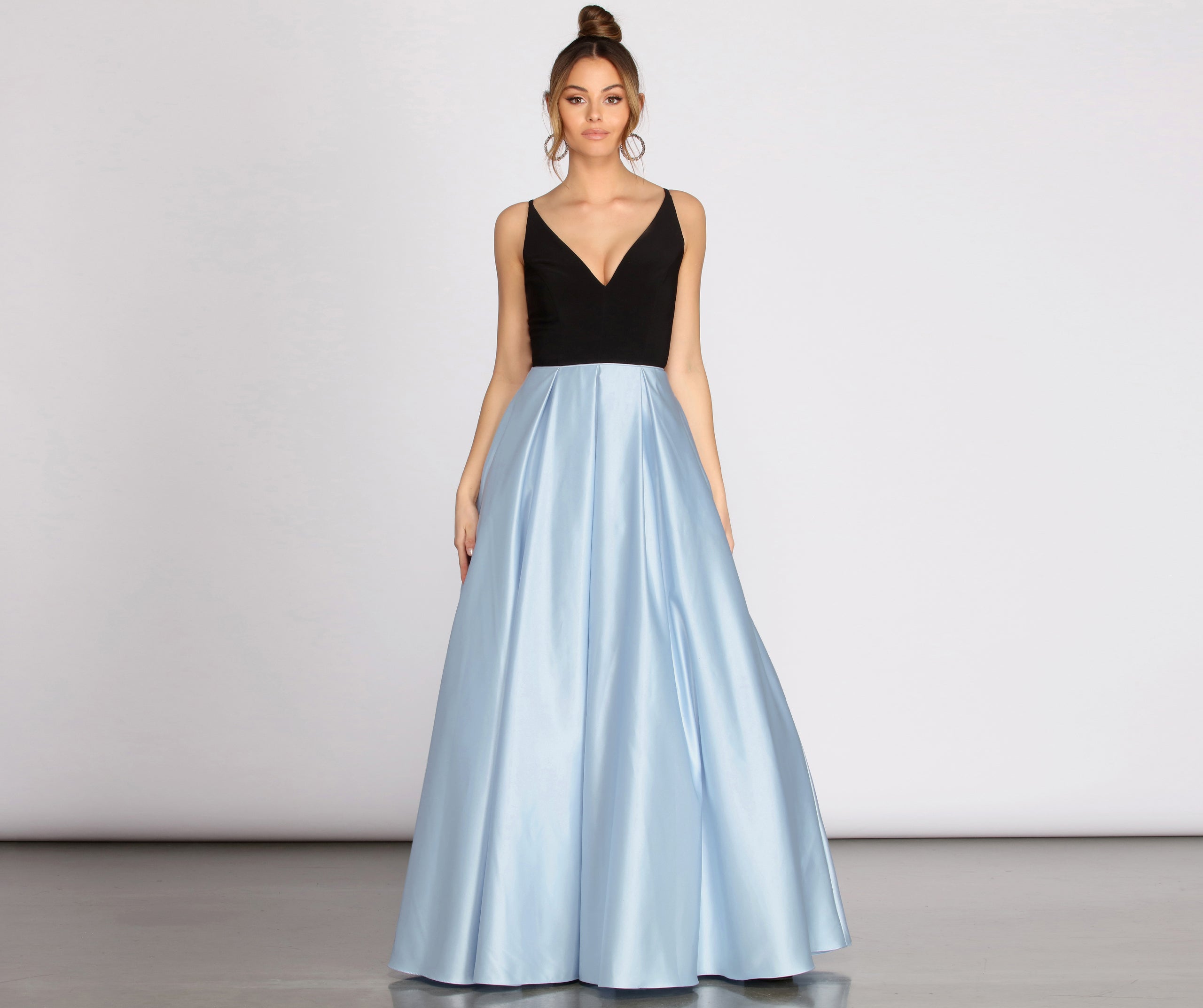 Lila Deep V Satin Ball Gown