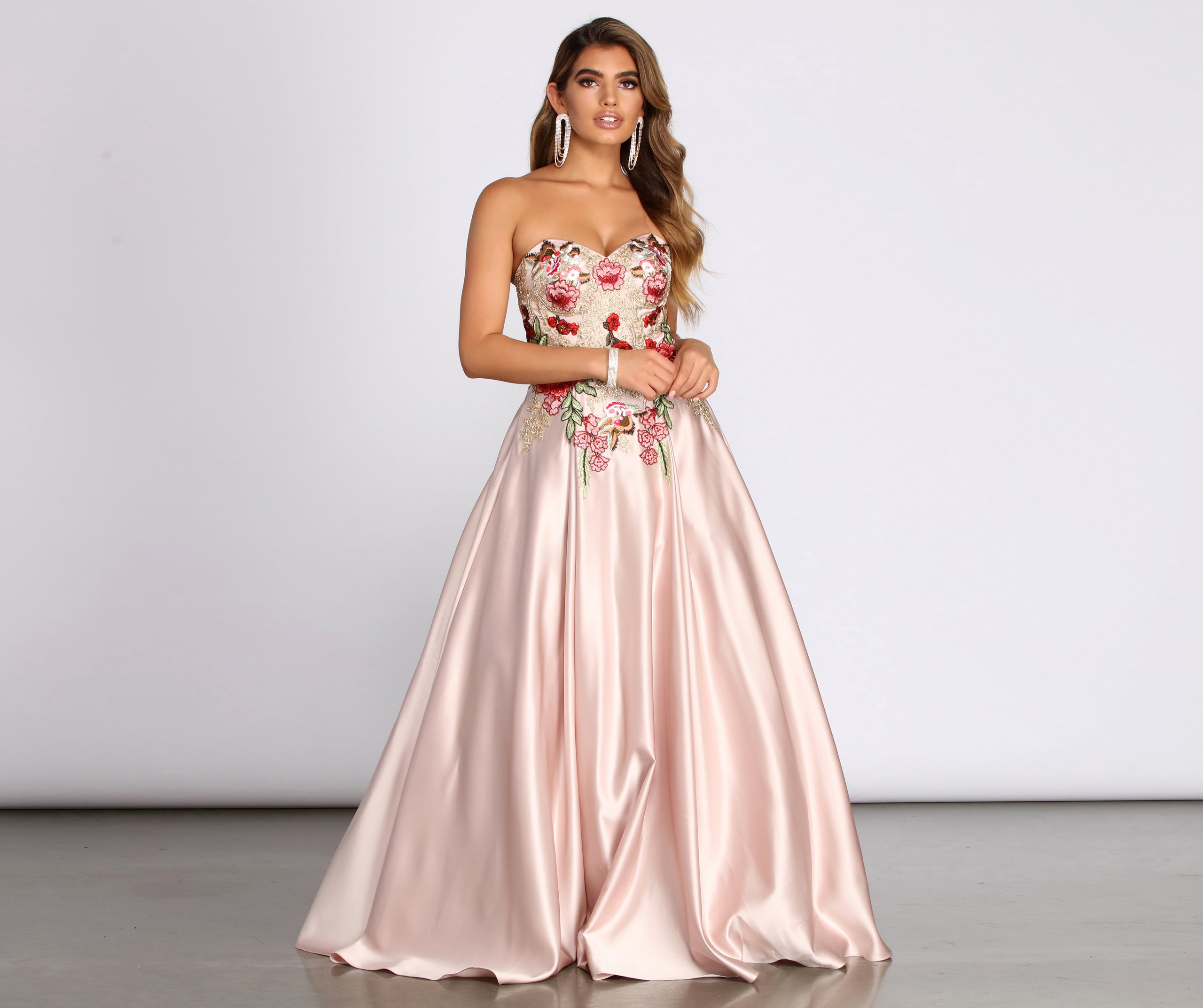 Joanne Floral Satin Ball Gown