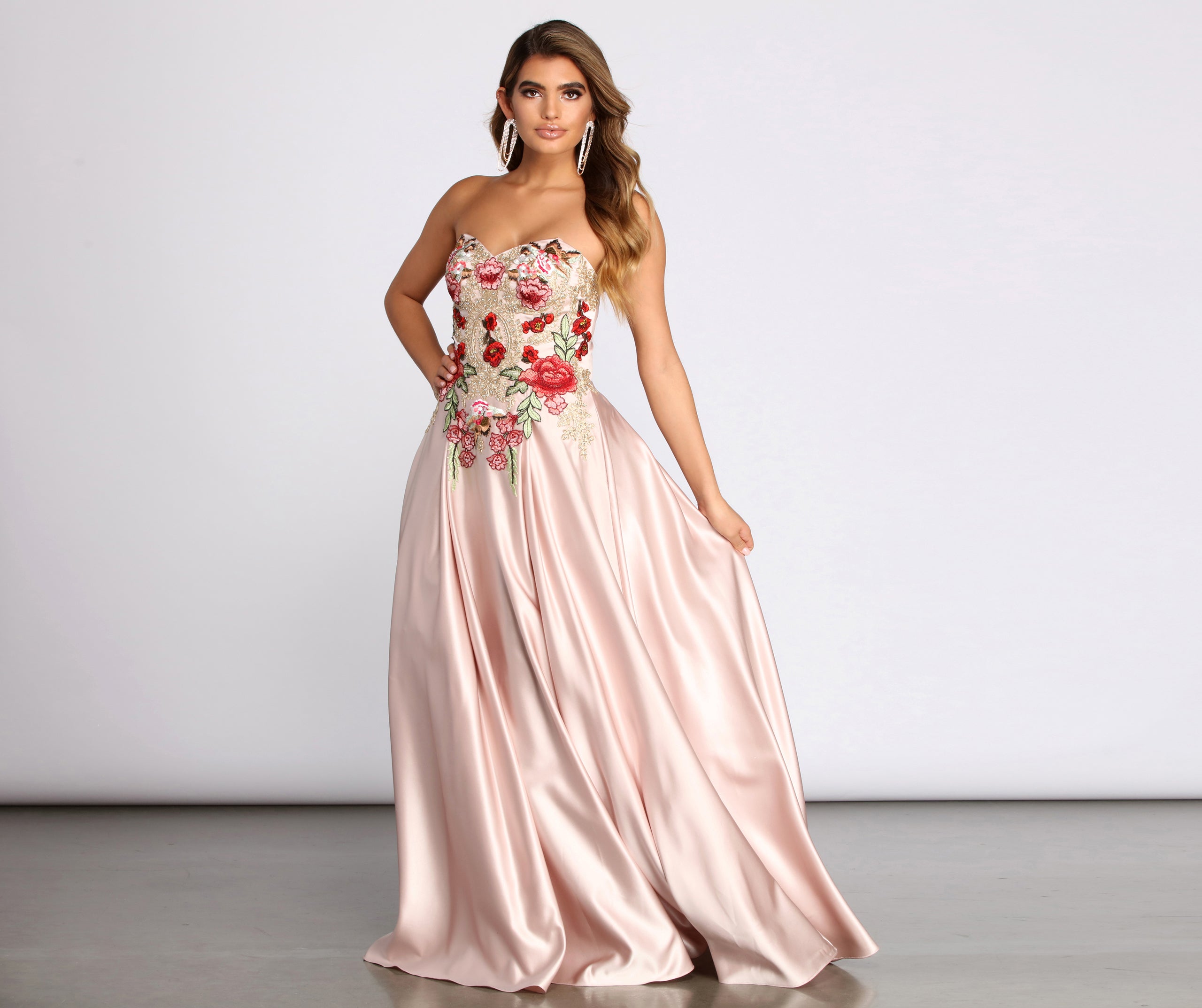 Joanne Floral Satin Ball Gown